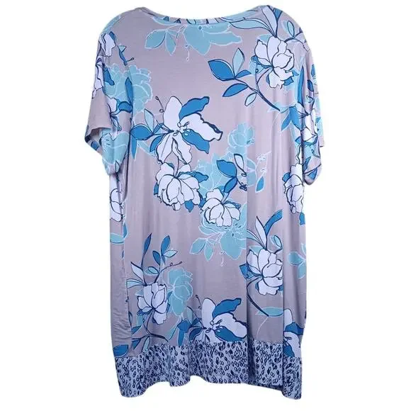 LOGO by Lori Goldstein 1X Floral Tunic Top Short Sleeve Mauve Blue Knit Pockets - Picture 5 of 7